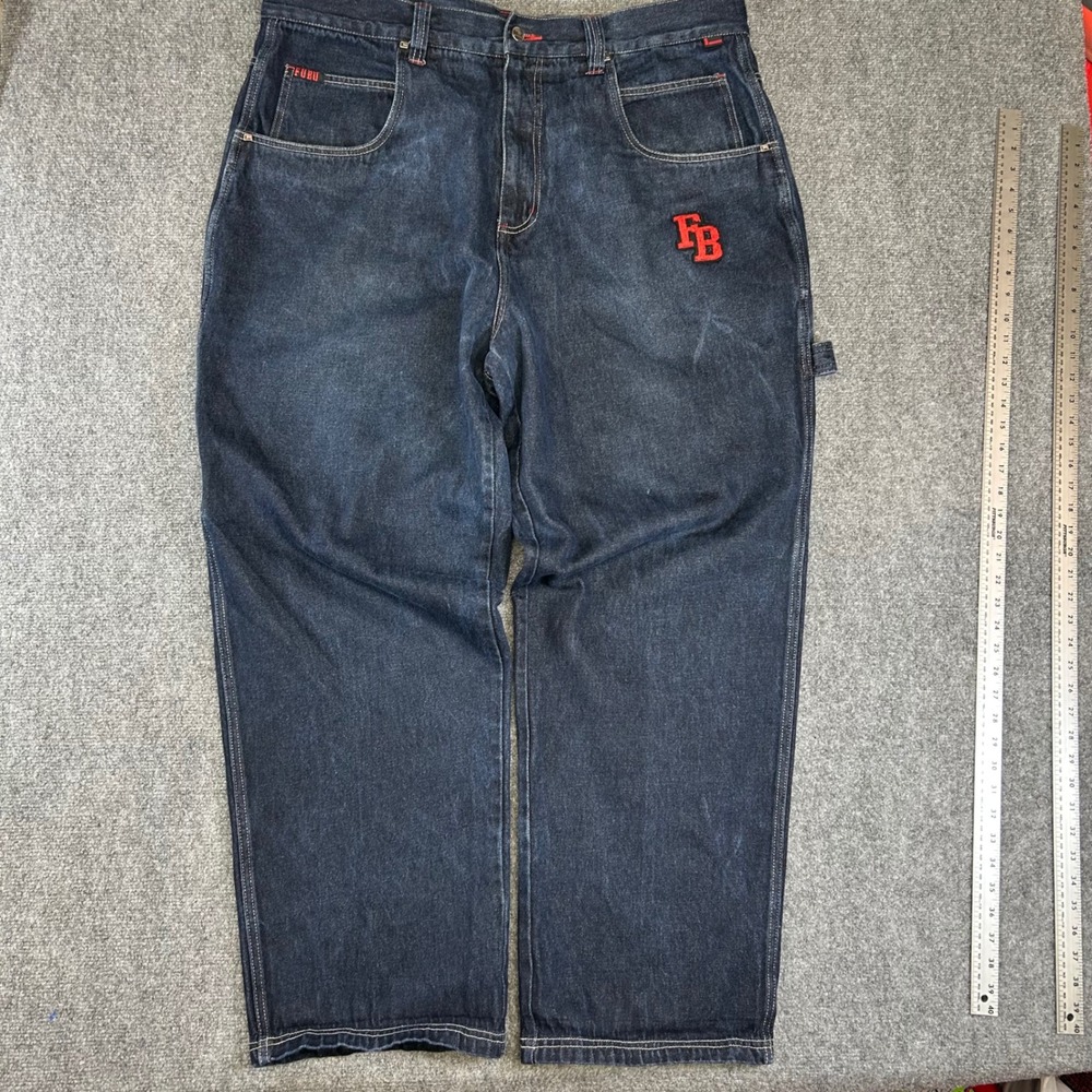 FUBU The Collection Vintage Baggy Carpenter Jeans Dark Wash Blue Red W44 L34
